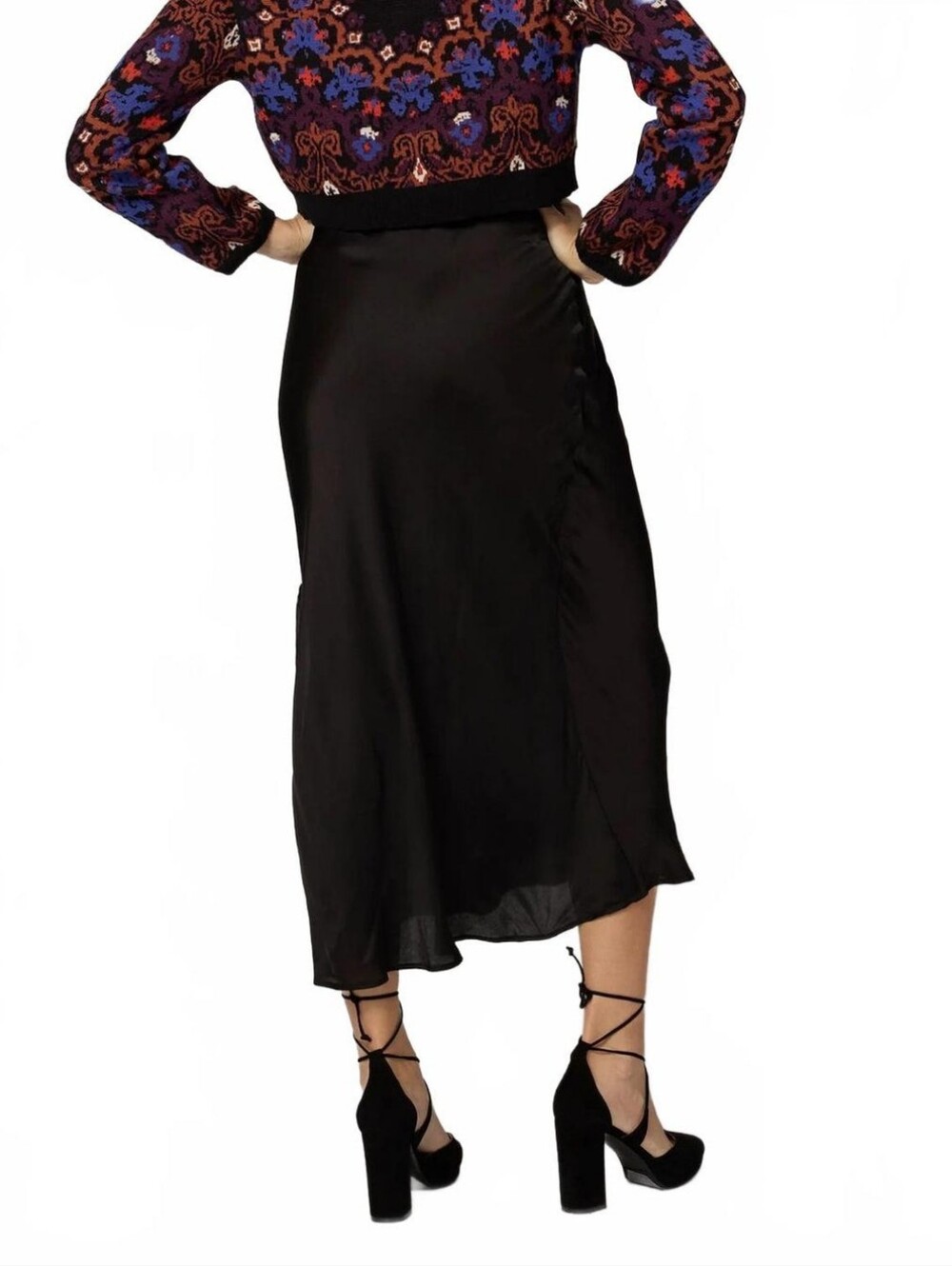 NWT Cleobella Midi Skirt Black Medium 100% Viscose Satin Slip Skirt Minimalist - Picture 3 of 13